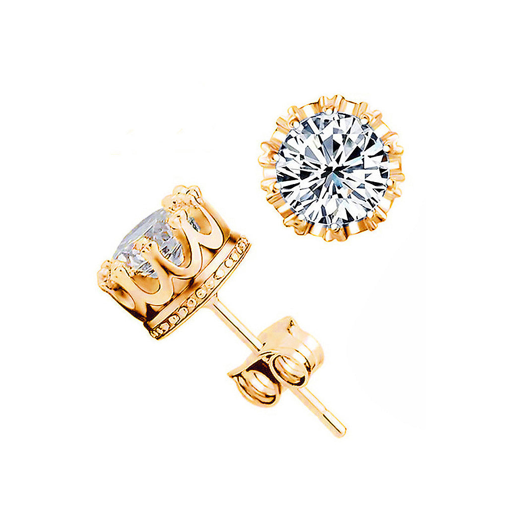 Fashion Crown Stud Earrings with White Cubic Zircon