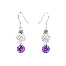 Load image into Gallery viewer, 925 Sterling Silver Crown Earrings with Purple Austrian Element Crystal