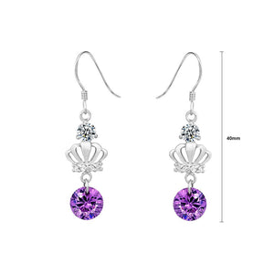 925 Sterling Silver Crown Earrings with Purple Austrian Element Crystal