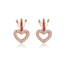 Load image into Gallery viewer, 925 Sterling Silver Heart Crown Stud Earrings with Austrian Element Crystal