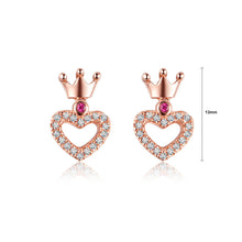 Load image into Gallery viewer, 925 Sterling Silver Heart Crown Stud Earrings with Austrian Element Crystal