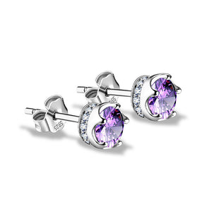 925 Sterling Silver Crown Stud Earrings with Purple Austrian Element Crystal