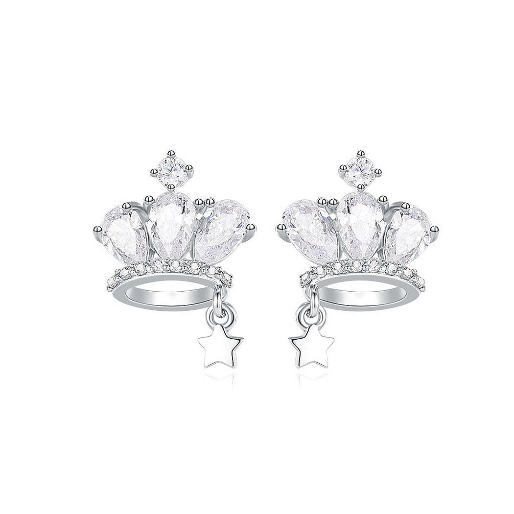 925 Sterling Silver Crown Stud Earrings with Cubic Zircon
