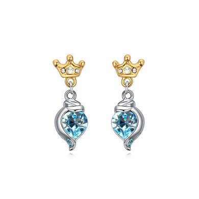 Fashion Crown Earrings with Blue Austrian Element Crystal