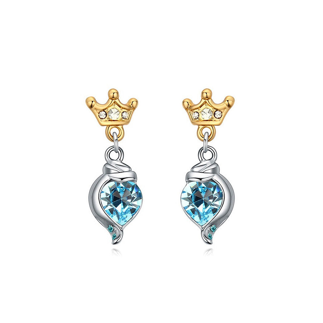 Fashion Crown Earrings with Blue Austrian Element Crystal