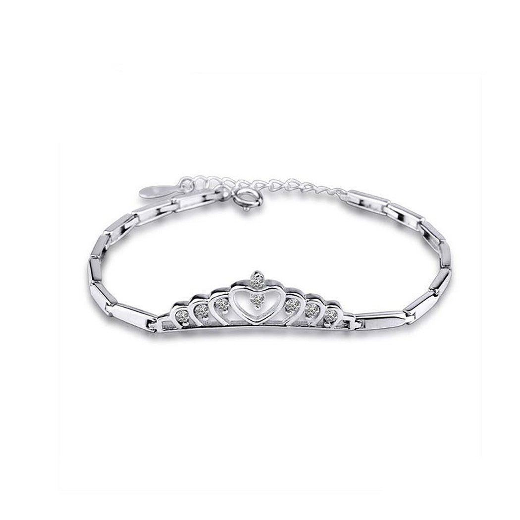 925 Sterling Silver Crown Bracelet with Austrian Element Crystal