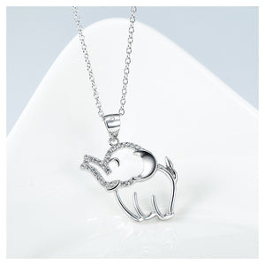 925 Sterling Silver Elephant Pendant with White Cubic Zircon and Necklace