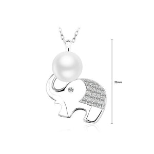 925 Sterling Silver Elephant Pendant with Fashion Pearl and Necklace