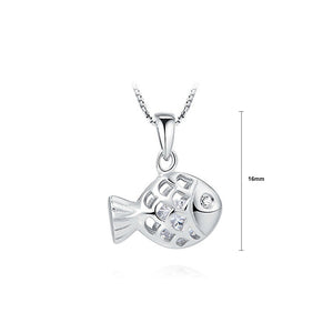 925 Sterling Silver Fish Pendant with Austrian Element Crystal and Necklace