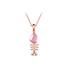 Load image into Gallery viewer, 925 Sterling Silver Fish Bone Pendant with Pink Crystal and Necklace
