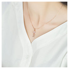 Load image into Gallery viewer, 925 Sterling Silver Fish Bone Pendant with Pink Crystal and Necklace
