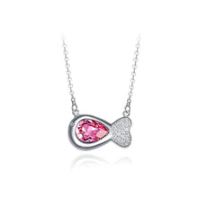 Load image into Gallery viewer, 925 Sterling Silver Fish Necklace with Rose Red Austrian Element Crystal