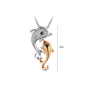 925 Sterling Silver Dolphin Pendant with Austrian Element Crystal and Necklace