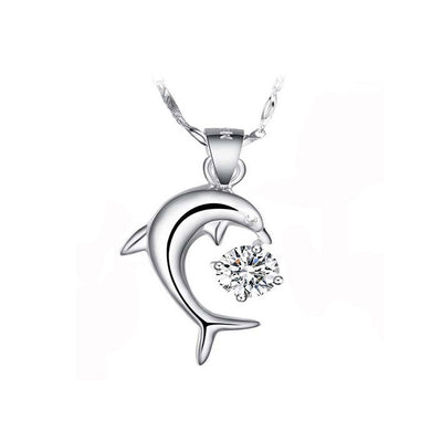 925 Sterling Silver Dolphin Pendant with Austrian Element Crystal and Necklace