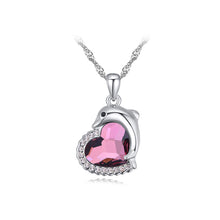 Load image into Gallery viewer, Dolphin Heart Pendant with Rose Red Austrian Element Crystal