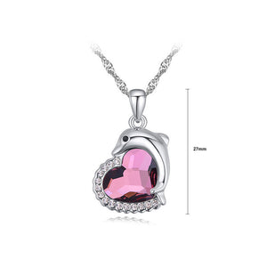 Dolphin Heart Pendant with Rose Red Austrian Element Crystal