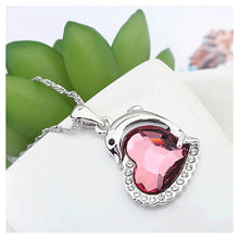 Load image into Gallery viewer, Dolphin Heart Pendant with Rose Red Austrian Element Crystal