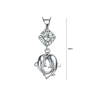 925 Sterling Silver Dolphin Pendant with Cubic Zircon and Necklace
