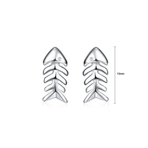 925 Sterling Silver Fish Bone Stud Earrings