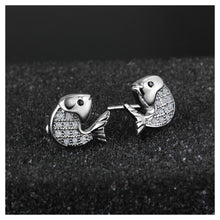 Load image into Gallery viewer, 925 Sterling Silver Fish Stud Earrings with Austrian Element Crystal