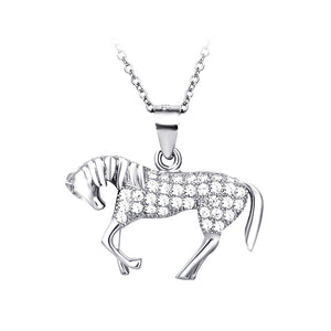 925 Sterling Silver Pony Pendant with Austrian Element Crystal and Necklace
