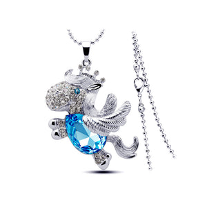 Cute Pony Pendant with Blue Austrian Element Crystal and Necklace