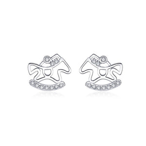 925 Sterling Silver Pony Stud Earrings with Austrian Element Crystal