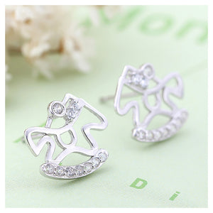 925 Sterling Silver Pony Stud Earrings with Austrian Element Crystal