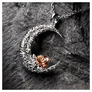 925 Sterling Silver Rose on the Moon Pendant with horoscope necklace - Cancer