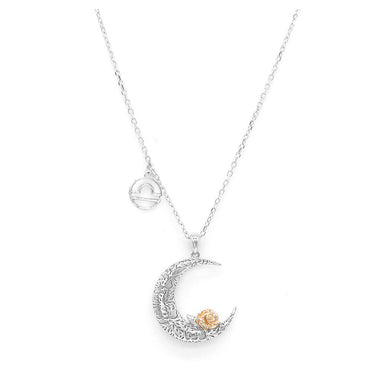 925 Sterling Silver Rose on the Moon Pendant with horoscope necklace - Libra