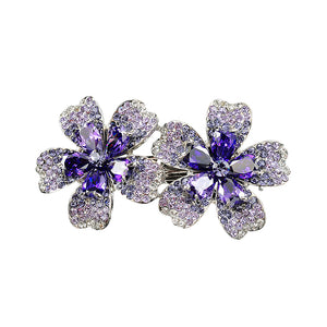 Plated 18K White Gold Flower Hairpin with Purple Austrian Element Crystal