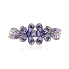 Load image into Gallery viewer, Two Flower Hairpin with Purple Austrian Element Crystal