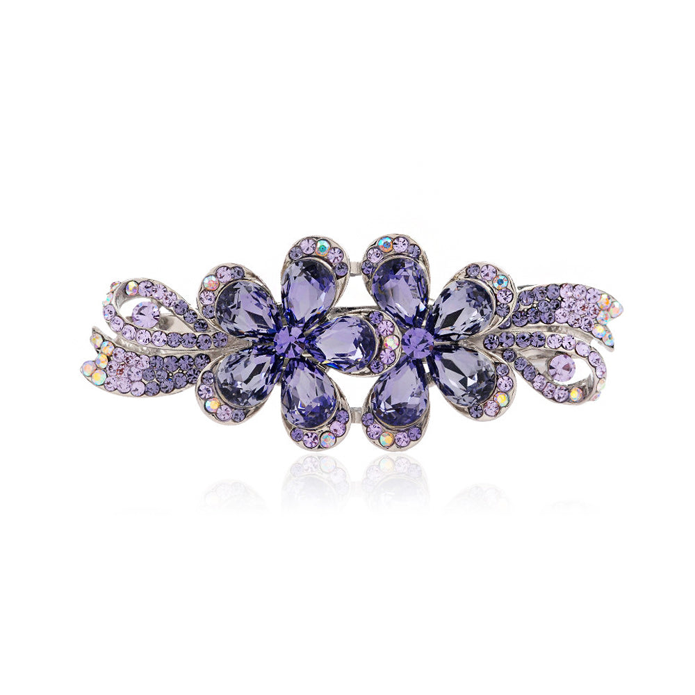 Two Flower Hairpin with Purple Austrian Element Crystal