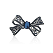 Load image into Gallery viewer, Vintage Ribbon Hairpin with Blue Austrian Element Crystal