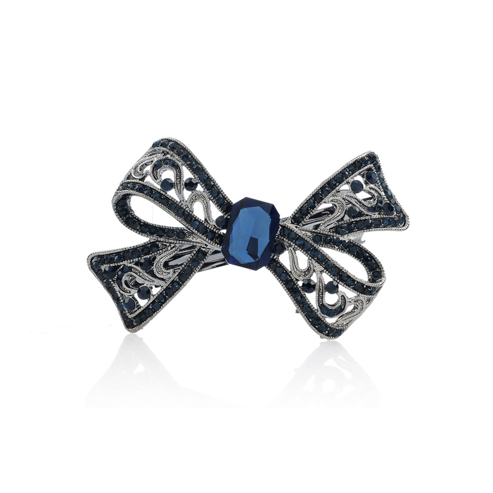 Vintage Ribbon Hairpin with Blue Austrian Element Crystal