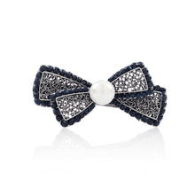 Load image into Gallery viewer, Ribbon Hairpin with White Fashion Pearl and Blue Austrian Element Crystal