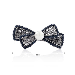 Ribbon Hairpin with White Fashion Pearl and Blue Austrian Element Crystal