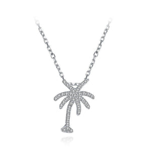 925 Sterling Silver Coconut Pendant with White Austrian Element Crystal and Necklace - Glamorousky