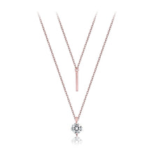 Load image into Gallery viewer, 925 Sterling Silver Plated Rose Gold Double-layered Column Necklace with Austrian Element Crystal