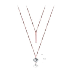925 Sterling Silver Plated Rose Gold Double-layered Column Necklace with Austrian Element Crystal