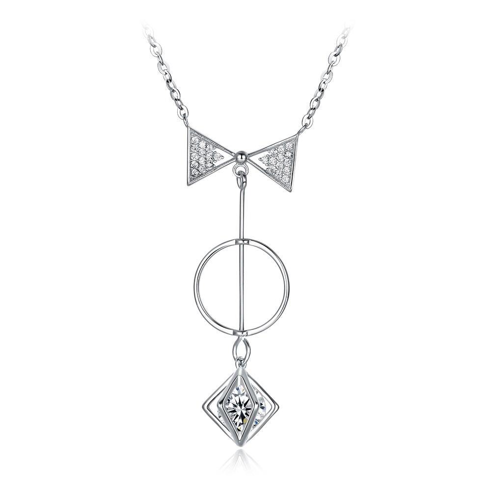 925 Sterling Silver Bow Necklace with White Austrian Element Crystal - Glamorousky
