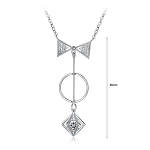 925 Sterling Silver Bow Necklace with White Austrian Element Crystal - Glamorousky