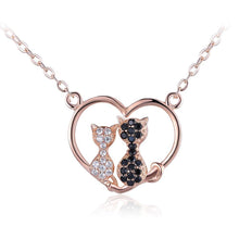 Load image into Gallery viewer, 925 Sterling Silver Cat Heart Necklace with Austrian Element Crystal - Glamorousky