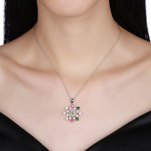Load image into Gallery viewer, 925 Sterling Silver Snowflake Pendant with Colored Austrian Element Crystal and Necklace