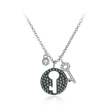 Load image into Gallery viewer, 925 Sterling Silver Key Pendant with Green Austrian Element Crystal and Necklace
