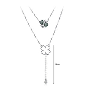 925 Sterling Silver Four-clover Necklace with Green Austrian Element Crystal