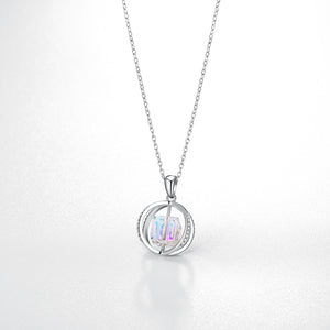 925 Sterling Silver Geometric Pendant with White Austrian Element Crystal and Necklace