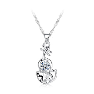 925 Sterling Silver Enamel Pendant with White Austrian Element Crystal and Necklace