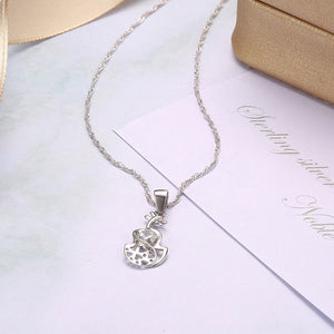 925 Sterling Silver Enamel Pendant with White Austrian Element Crystal and Necklace