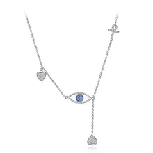 Load image into Gallery viewer, 925 Sterling Silver Eye Necklace with Blue Austrian Element Crystal